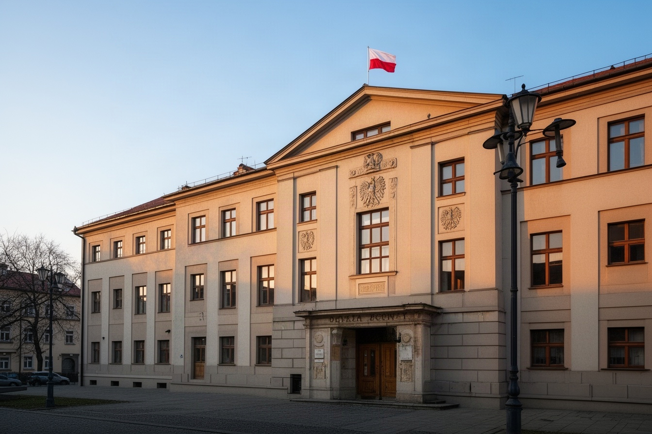 Fasada urzędu z flagą
